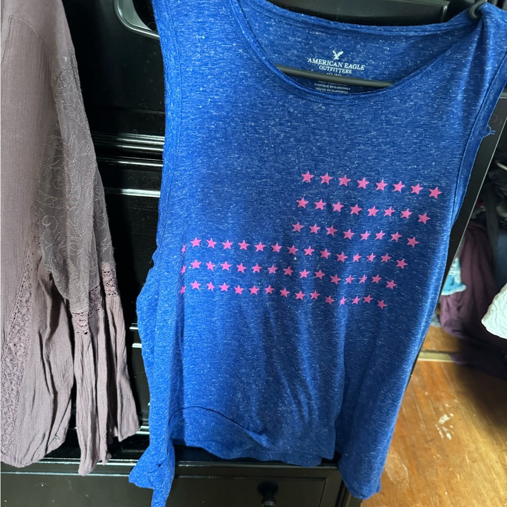American Eagle Outfitters Blue and Pink Patterned Tank Top